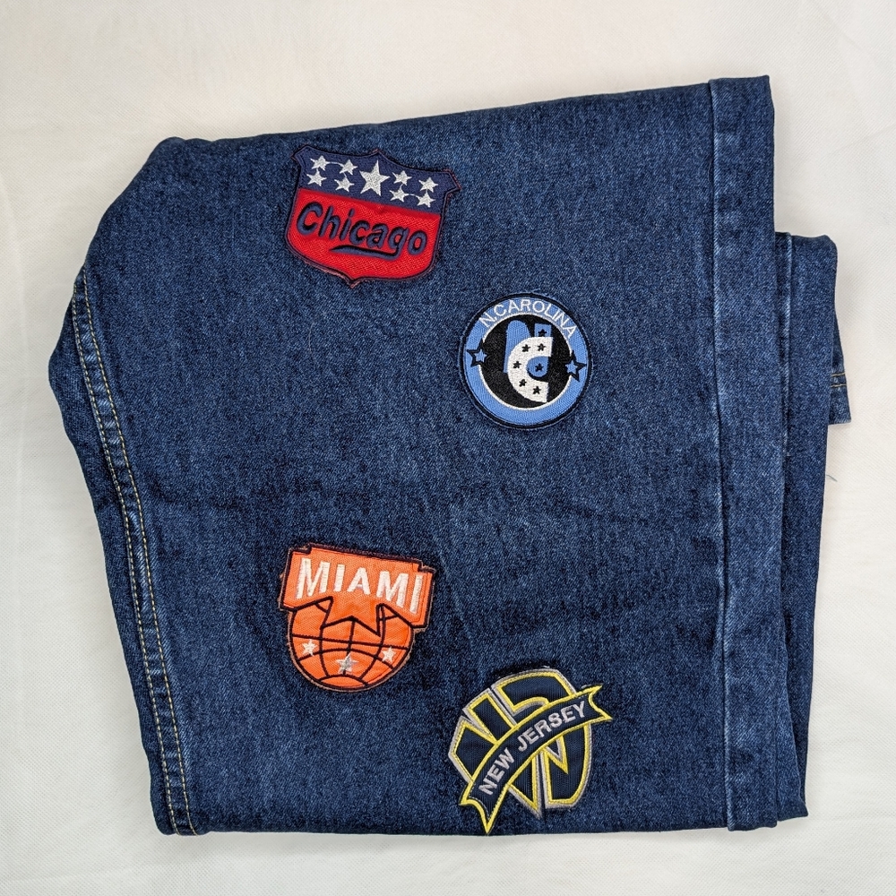 Y2K Unc Baggy Wide Leg NBA Patchwork Jeans - Picture 3 of 14